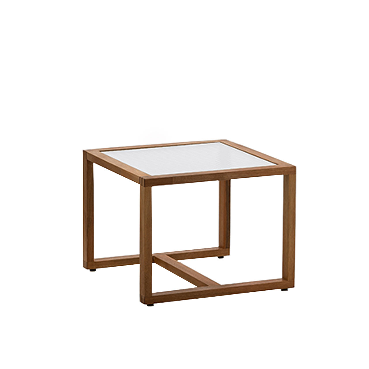 brühl grace wood 68160 Würfelförmiger Beistelltisch aus dunklem Holz. DIe Tischplatte ist eine durchsichtige Glasplatte.