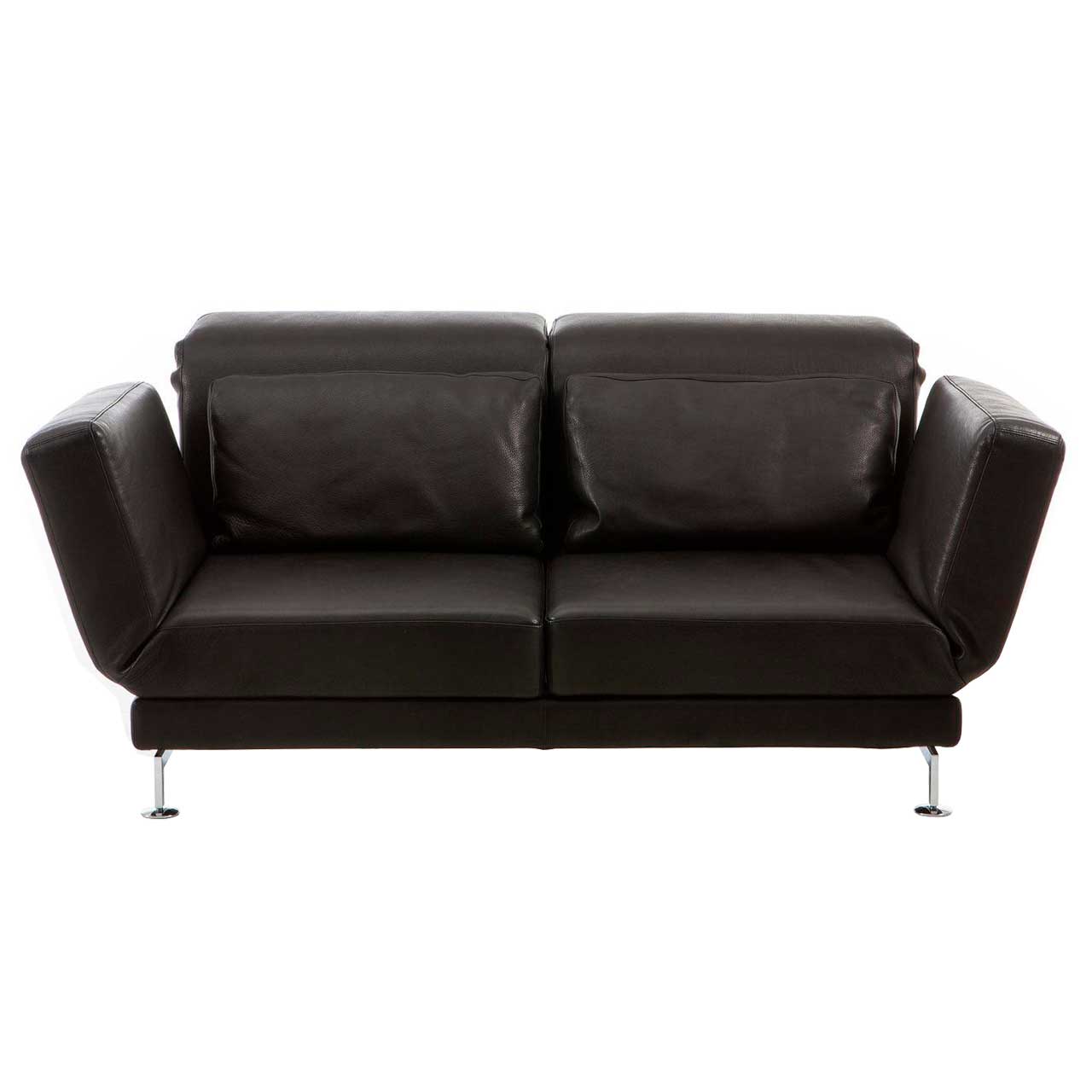 brühl moule medium - Sofa 73106 2-Sitzer mit Drehsitzen Schwarzes Ledersofa. Die Kufen sind Metall chrom glänzend.