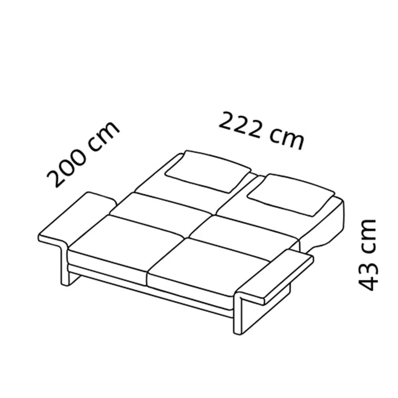 Maßzeichnung für das ausgeklappte Gästebett cara 48416.