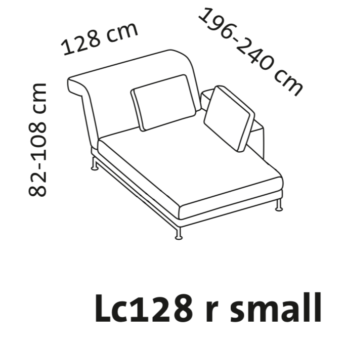 Maßzeichnung brühl moule small Longchair breit mit Armlehne rechts