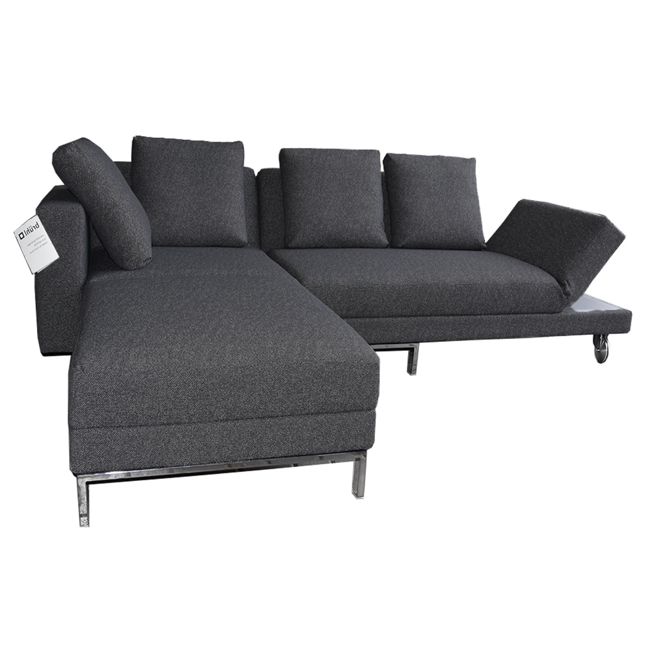 brühl four-two compact – Drehsofa 68899 Ecksofa in dunkelgrauem Stoff.
