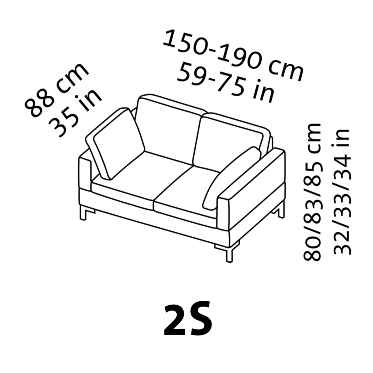 Maßzeichnung alba system Sofa 2-er small
