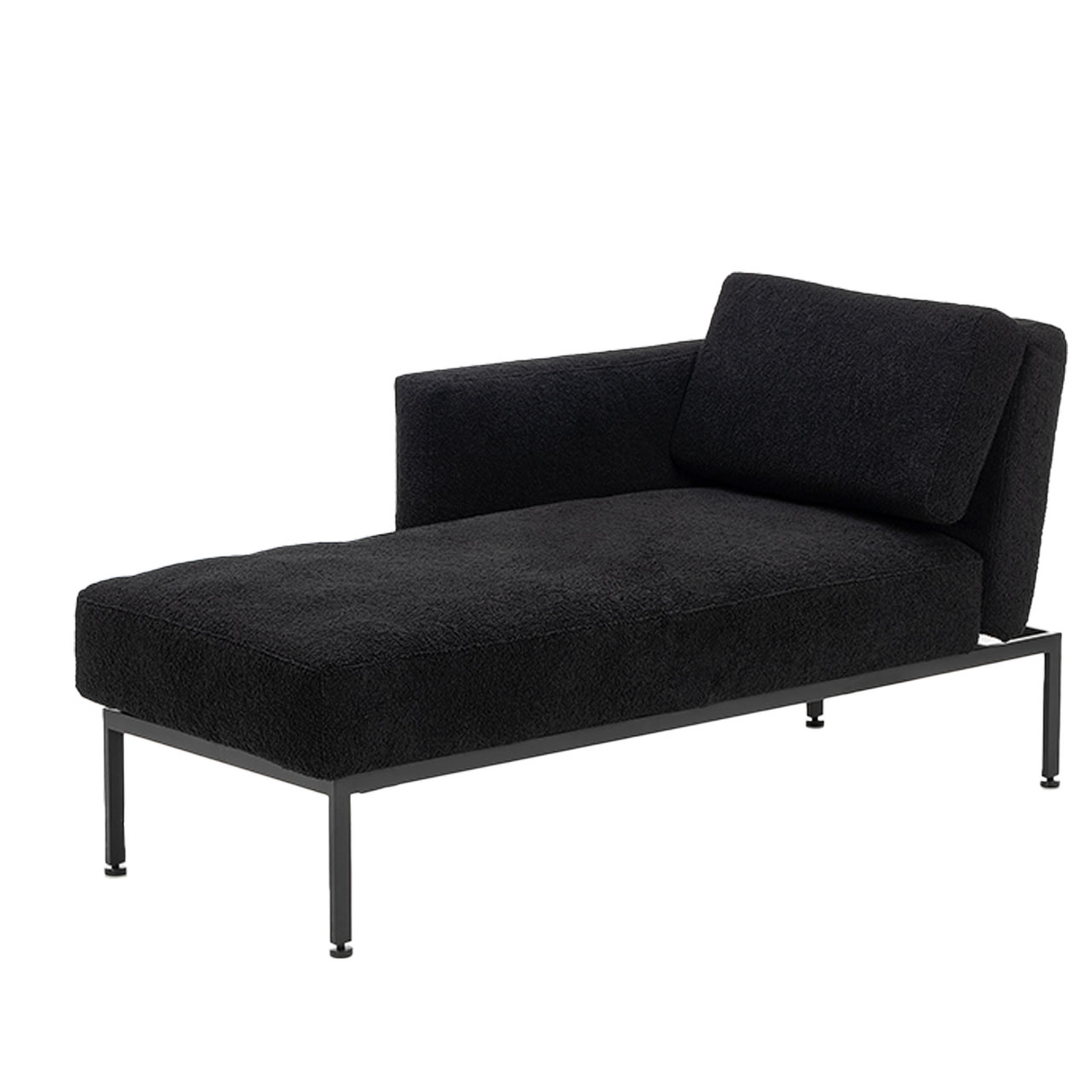 Longchair brühl roro small spring 76976 Schmaler Longchair der Serie roro small spring mit verschiebbarer Armlehne links in schwarzem Stoff.
