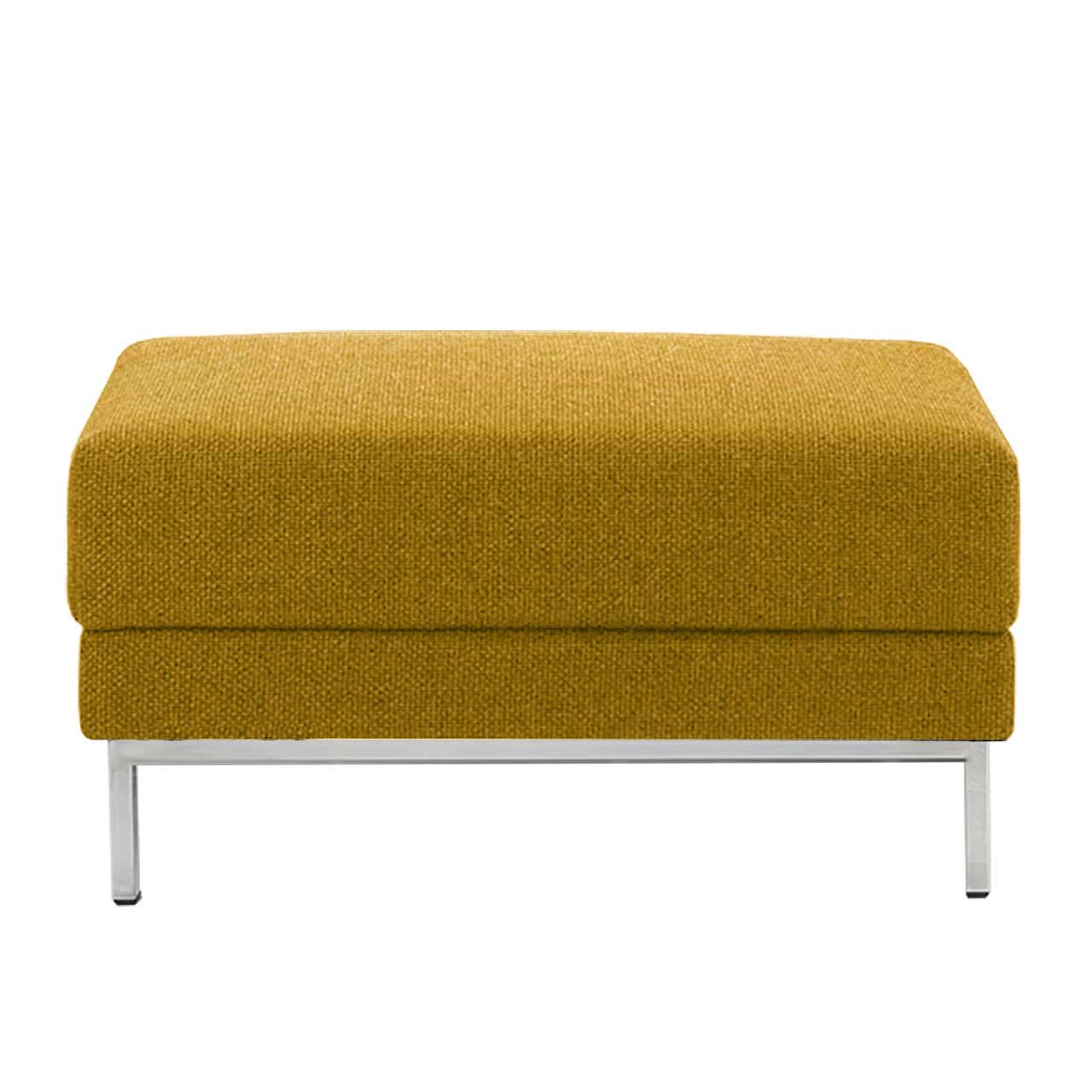 brühl four two Hocker Gelber quadratischer Hocker mit blauem Stoff und Untergestell in chrom glänzend.