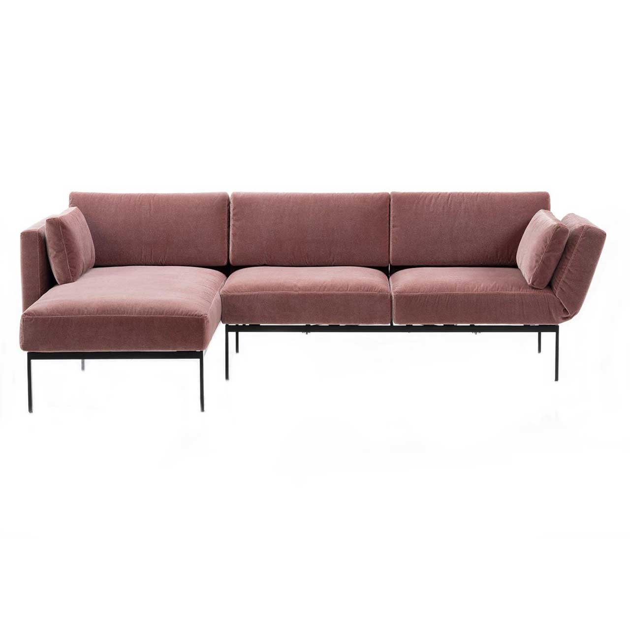 Garnitur brühl roro small soft 77076 + 77007 Eckgarnitur der Serie roro small soft mit Longchair links und Anstellsofa rechts in rosefarbenem Stoff.