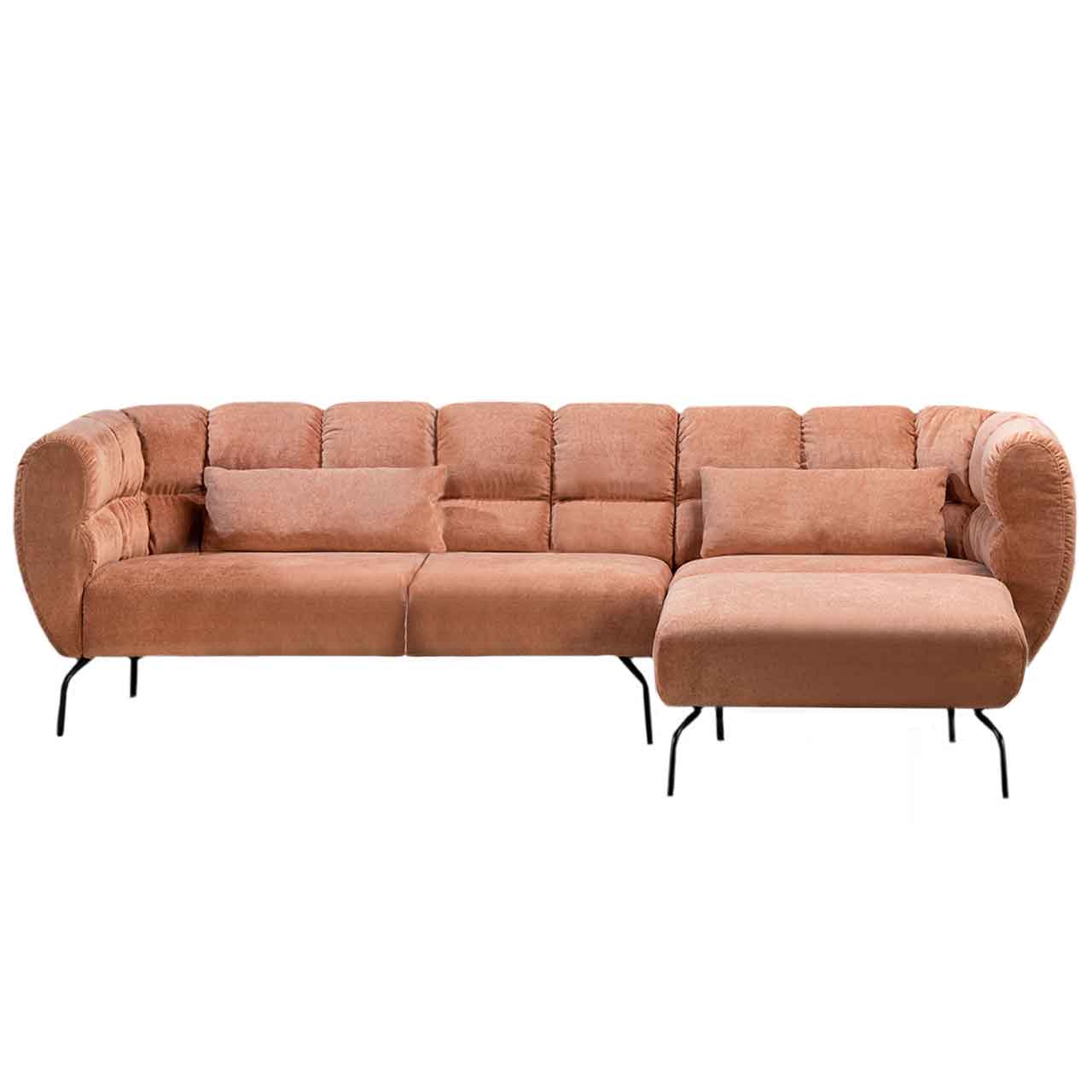 brühl magnolia - Garnitur 73022 + 73031 Eckgarnitur von brühl magnolia mit Longchair rechts in rotbraunem Leder mit schwarzen Füßen.