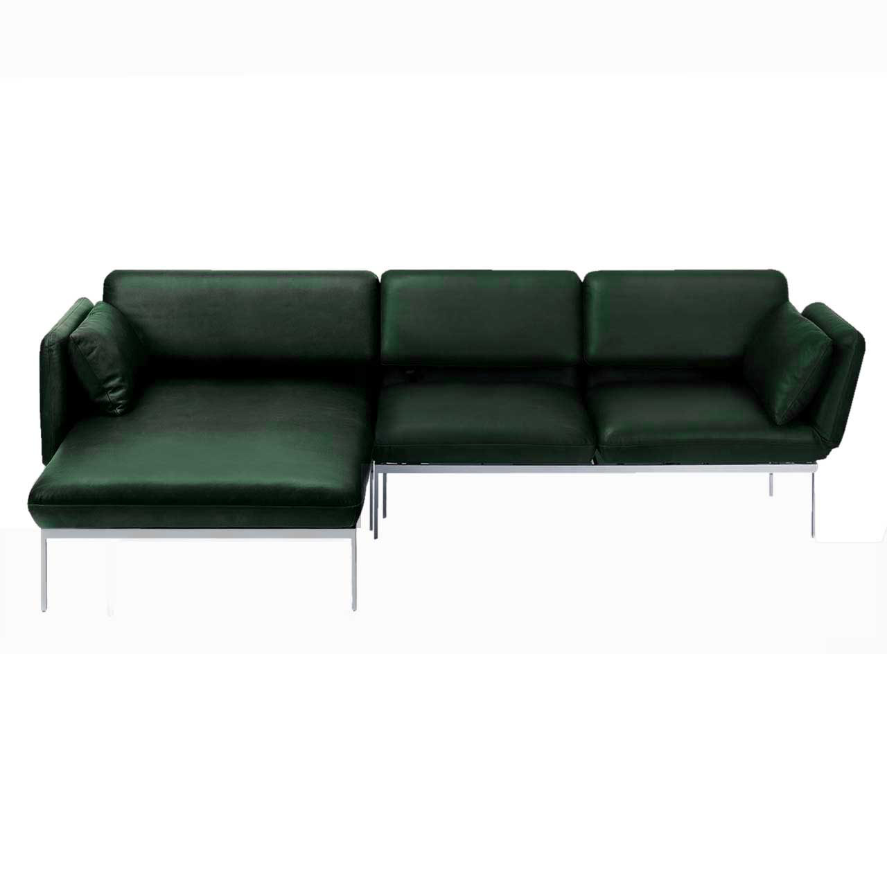 Kombination brühl roro medium classic Kombination aus Longchair links und Anstellsofa rechts der Serie roro medium classic in grünem Leder.