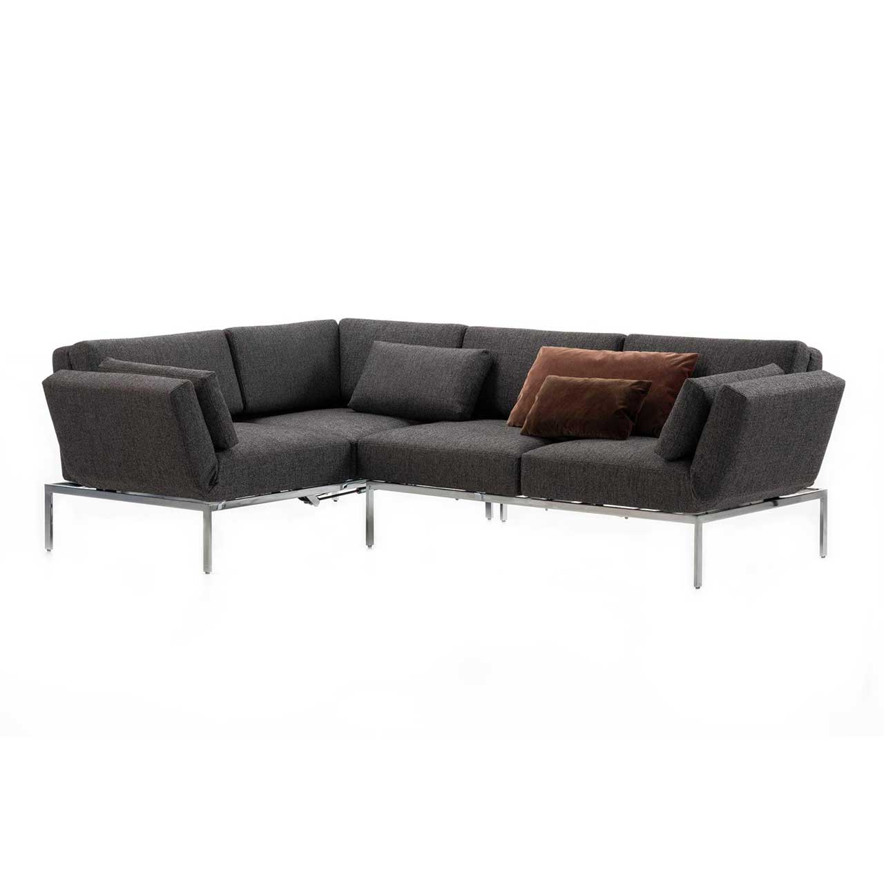 Garnitur brühl roro small spring 76906 + 76927 Eckgarnitur der Serie roro small spring mit Anstellsofa rechts und Eckanbausofa links in grauem Stoff.