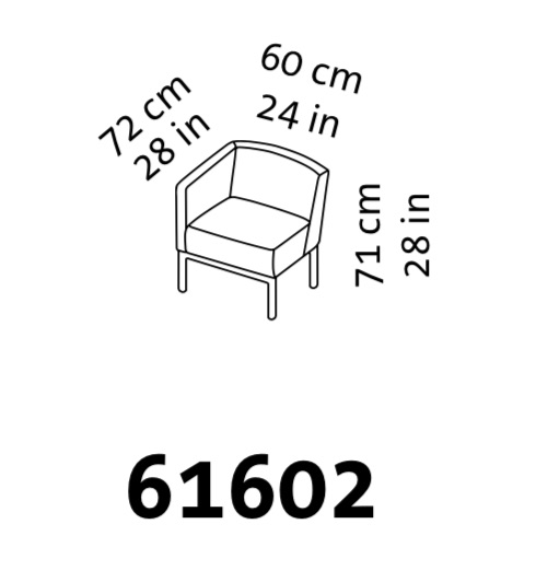 Maßzeichnung brühl add1 Sessel 61602 Maßzeichnung für den Sessel add1 von brühl mit einer Armlehne links.
