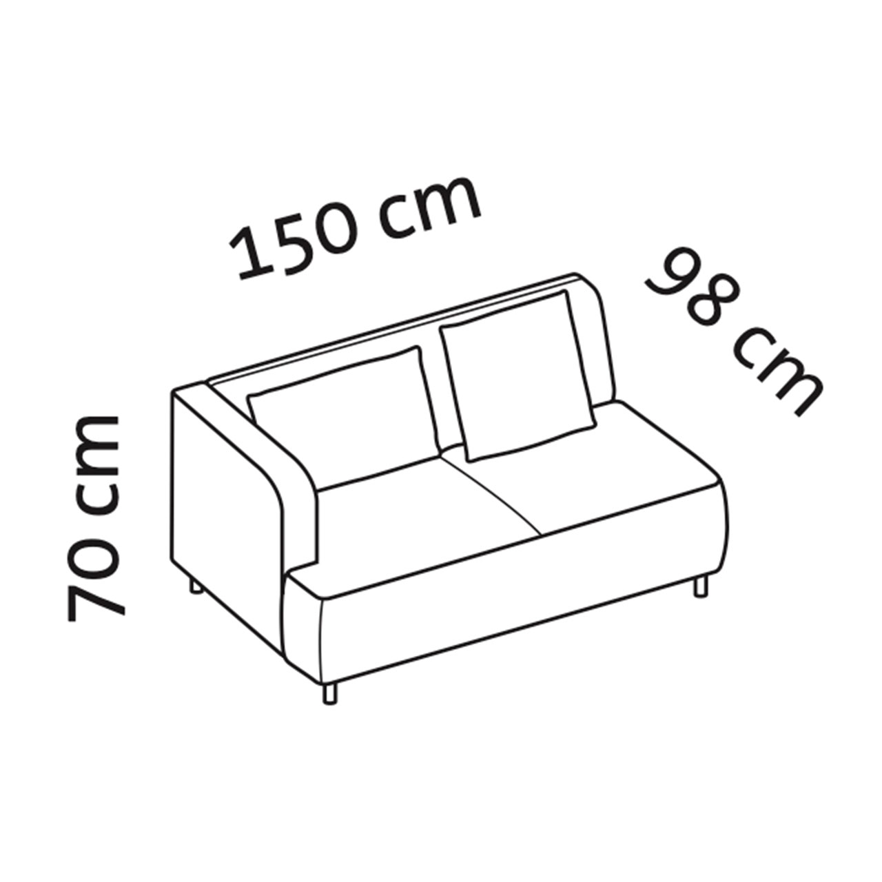 Maßzeichnung brühl aoyama Anstellsofa Armlehne links