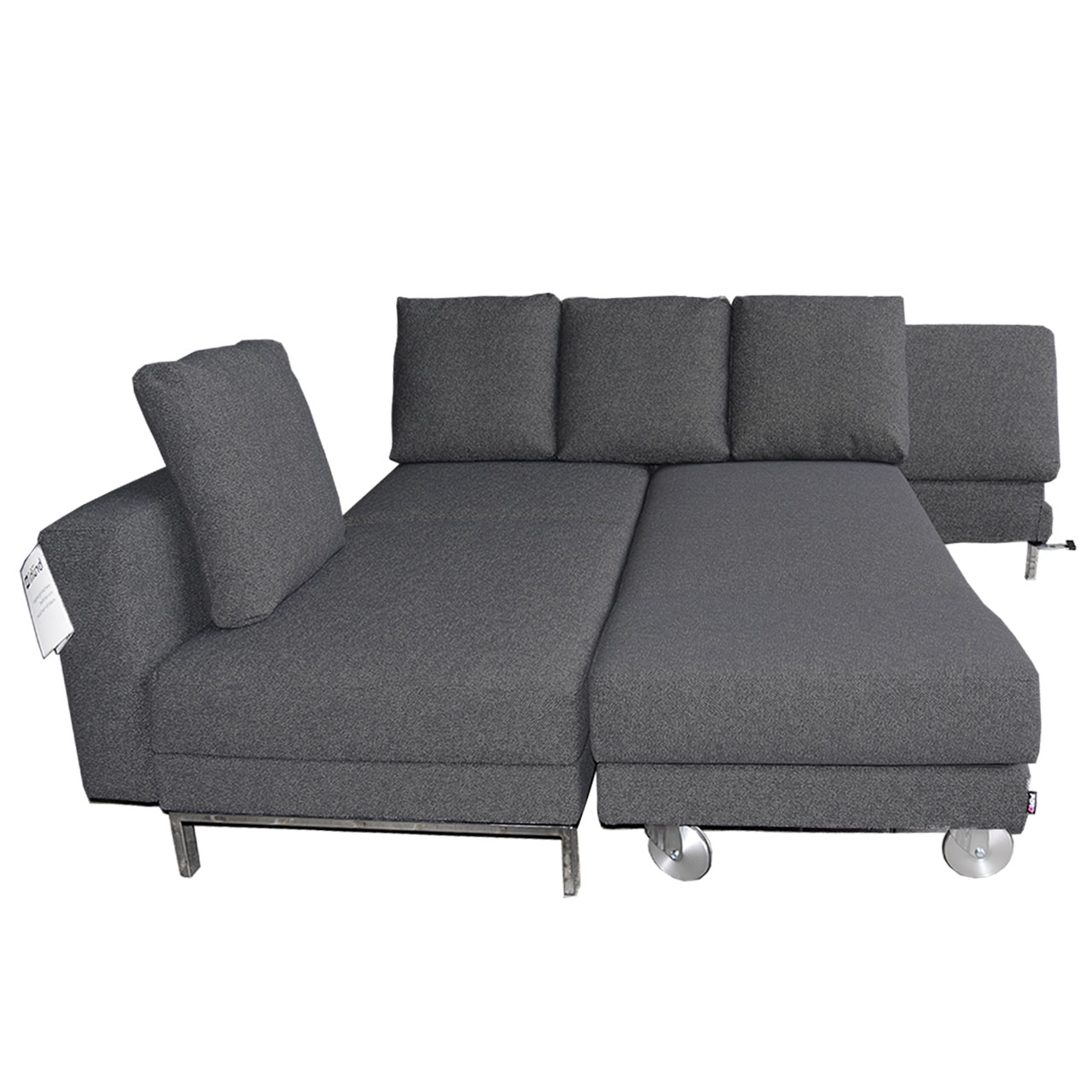 brühl four-two compact – Drehsofa 68899 Ecksofa in dunkelgrauem Stoff, durch Vorschwenken des Drehsofas zu einem Gästebett umgebaut.