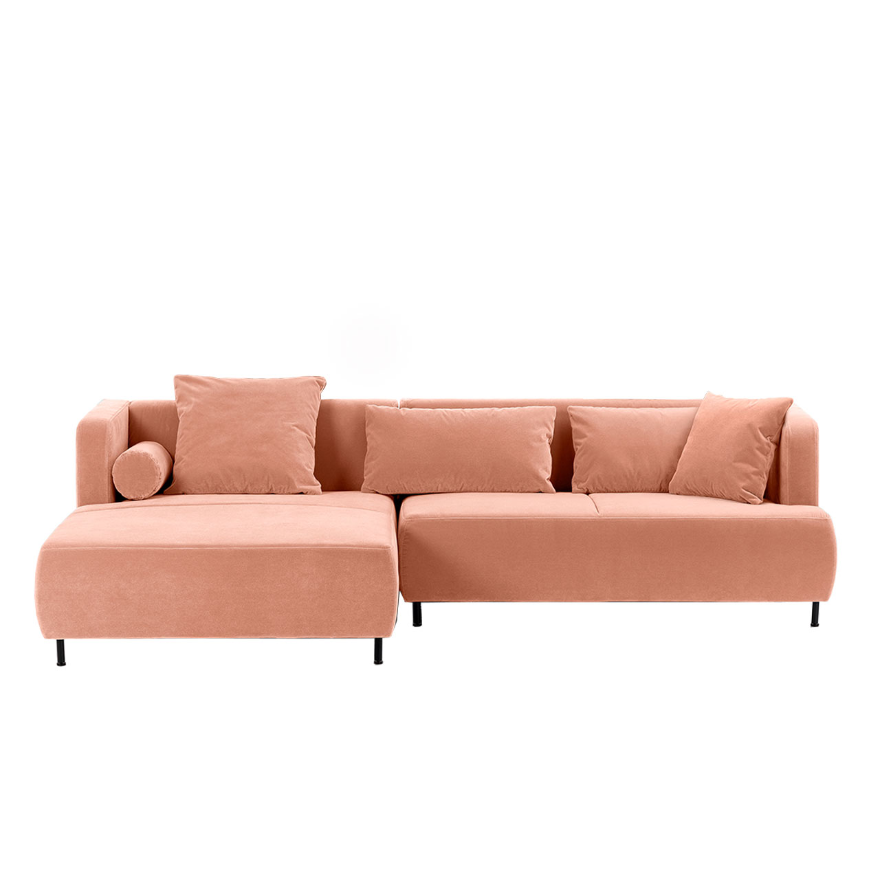 brühl aoyama 75030 + 75023 Garnitur bestehend aus einem Anstellsofa und einem breiten Longchair. An Anstellsofa und Longchair wurde jeweils eine Kopfstütze angebracht. Die Kombination ist in einem pfirsischfarbenen Stoff bezogen.