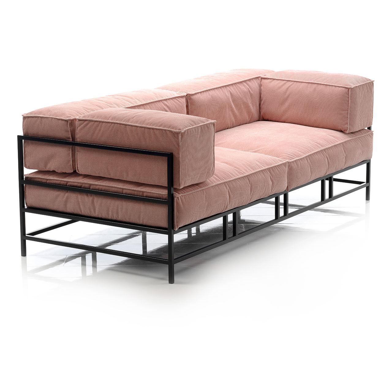 brühl easy pieces Sofa Braunes Sofa mit braunen Lederpolstern und schwarzem Untergestell.