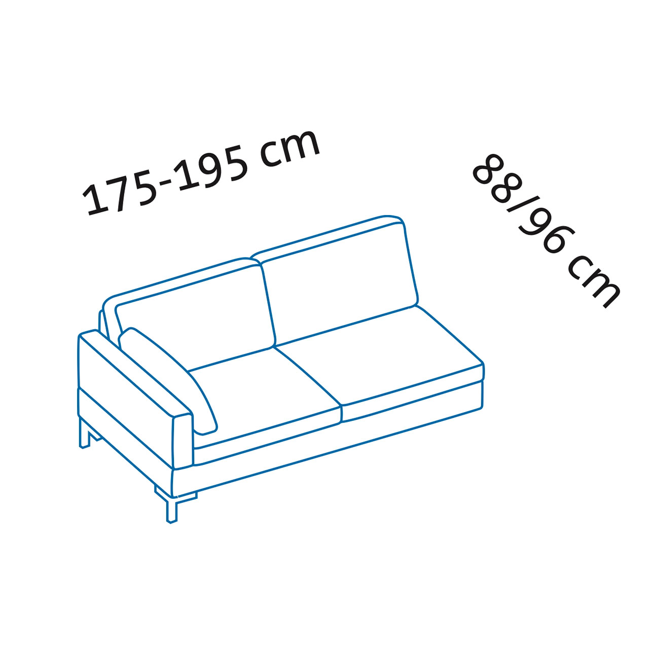 Maßzeichnung alba system Anstellsofa X1