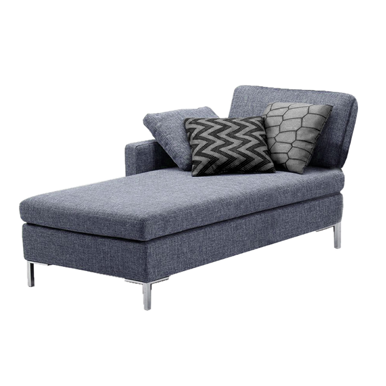 brühl alba - Longchair A1 Grauer Longchair mit Armlehne links und drei Dekokissen.