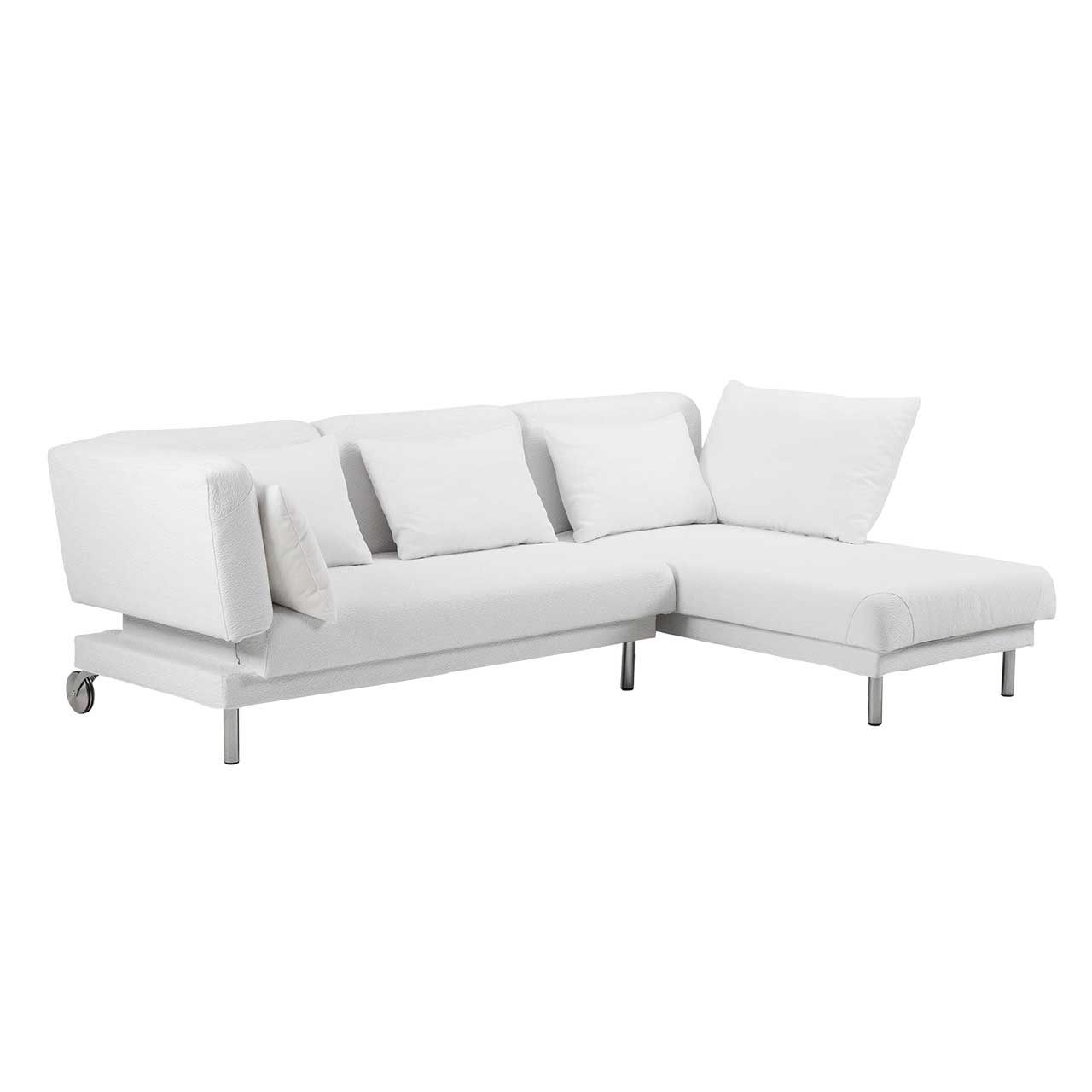 brühl tam 55251 + 55341 Eckgarnitur aus einem Openend udn einem Longchair in weißem Leder.