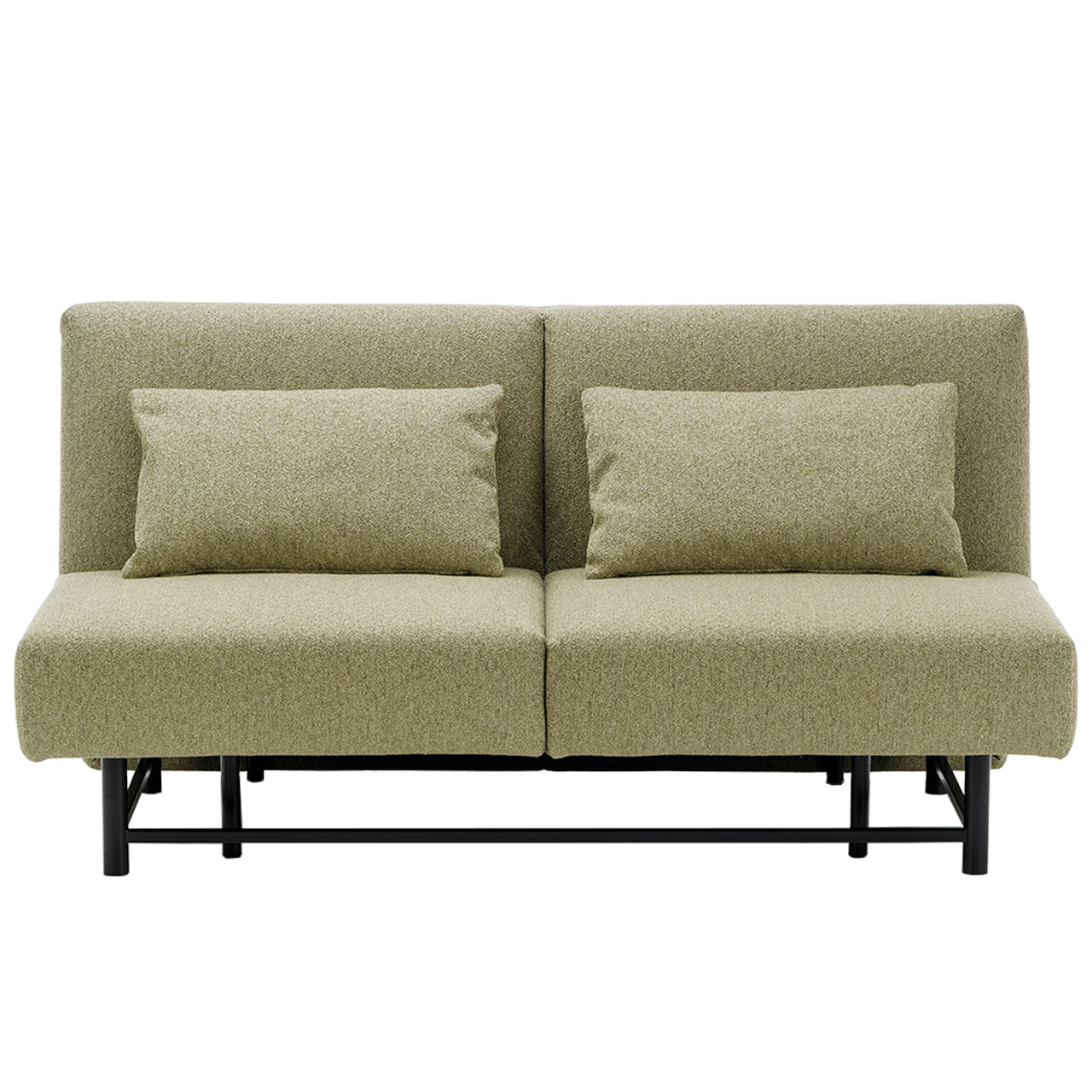brühl Schlafsofa first class Doppelsofa  in hellem moosgrün mit schwarzem Untergestell.