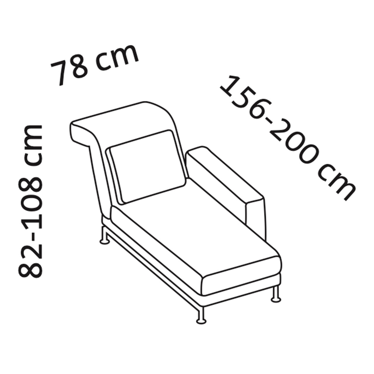 Maßzeichnung brühl moule small Longchair XS Armlehne rechts
