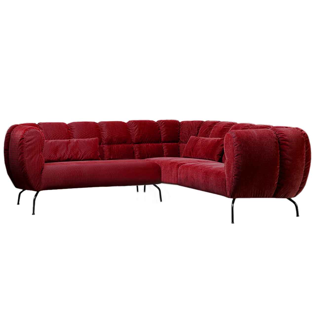 brühl magnolia - Garnitur 73018 + 73029 Eckgarnitur von brühl magnolia in dunkelrotem Stoff mit schwarzen Metallfüßen.