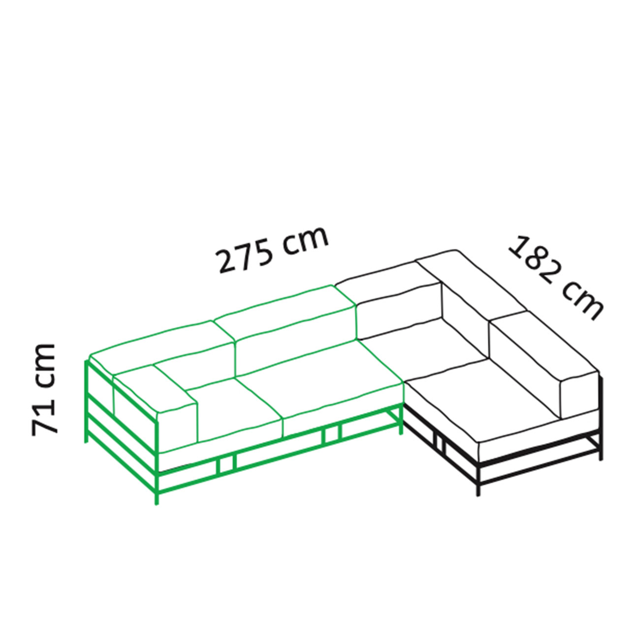 Maßzeichnung brühl easy pieces 62023 + 62023 Maßzeichnung brühl easy pieces Garnitur L-Form