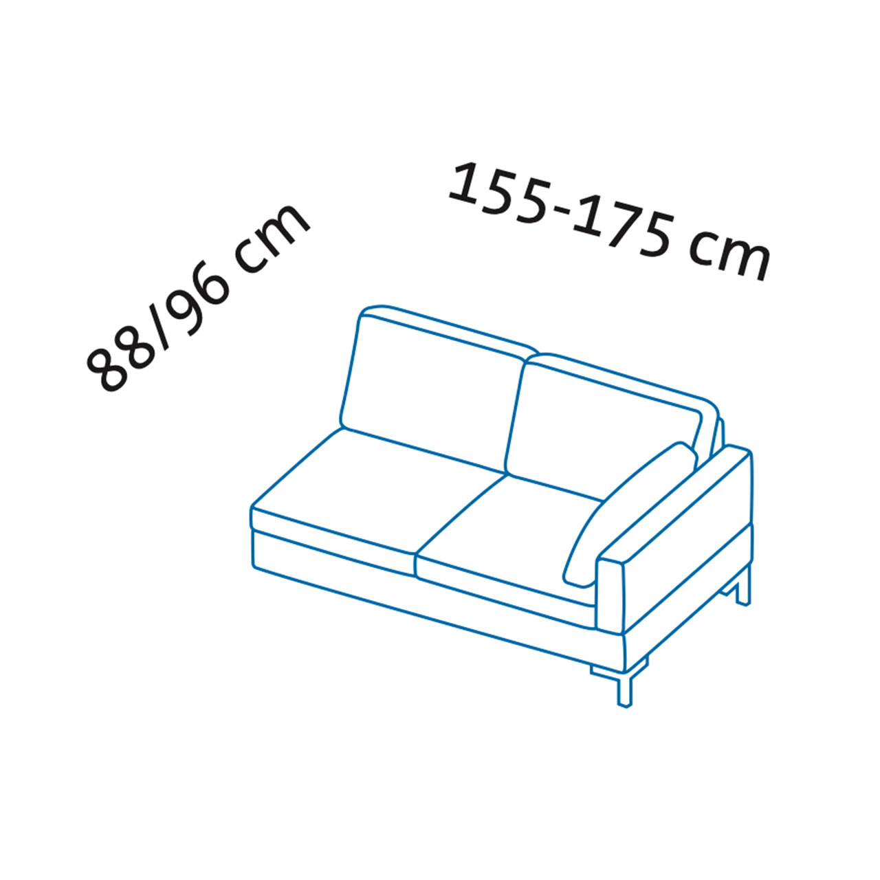 Maßzeichnung alba system Anstellsofa W2