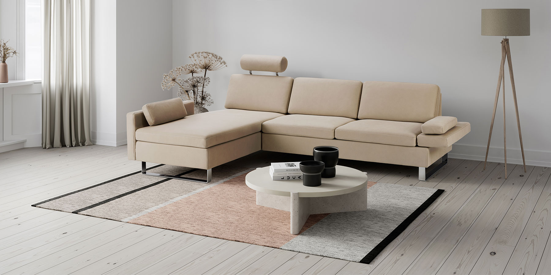 Polstermöbel von brühl alba Sitzgarnitur brühl alba mit Longchair links und Anstellsofa rechts.