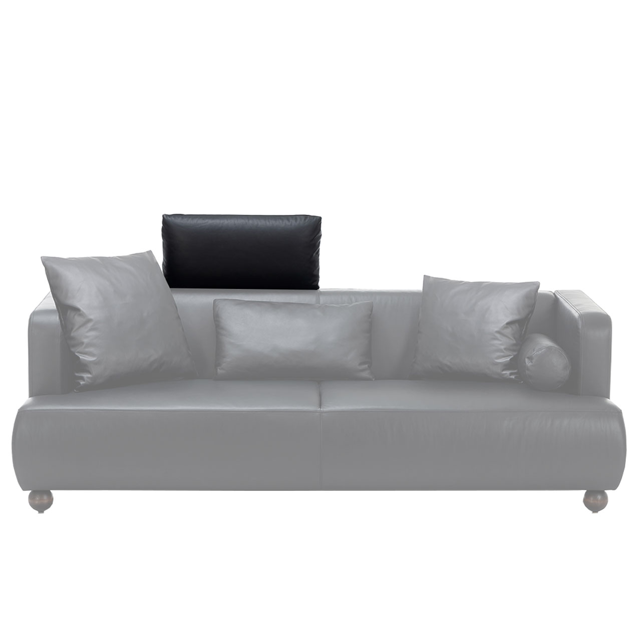 brühl aoyama 75084 Schwarzes Ledersofa mit Kopfstütze am linken Sitzplatz. Die Kopfstütze ist farblich hervorgehoben.
